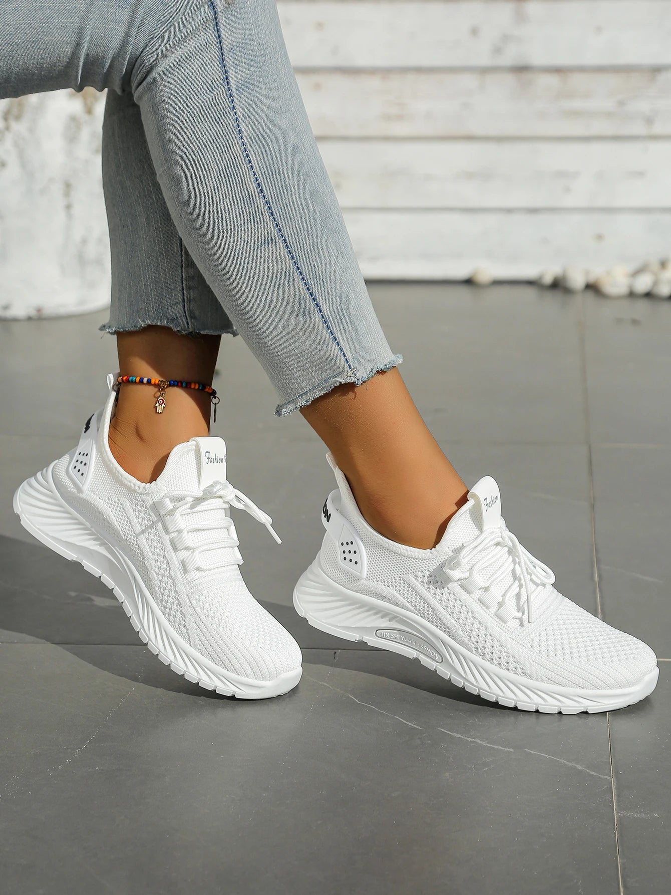 Women's Chunky Platform Sneakers - Lightweight Knit Athletic Shoes with Air Cushion Sole