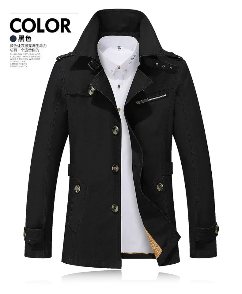 Men's Vintage Streetwear Windbreaker Coat - Thickened Warm Polyester Jacket for Outdoor Fashion