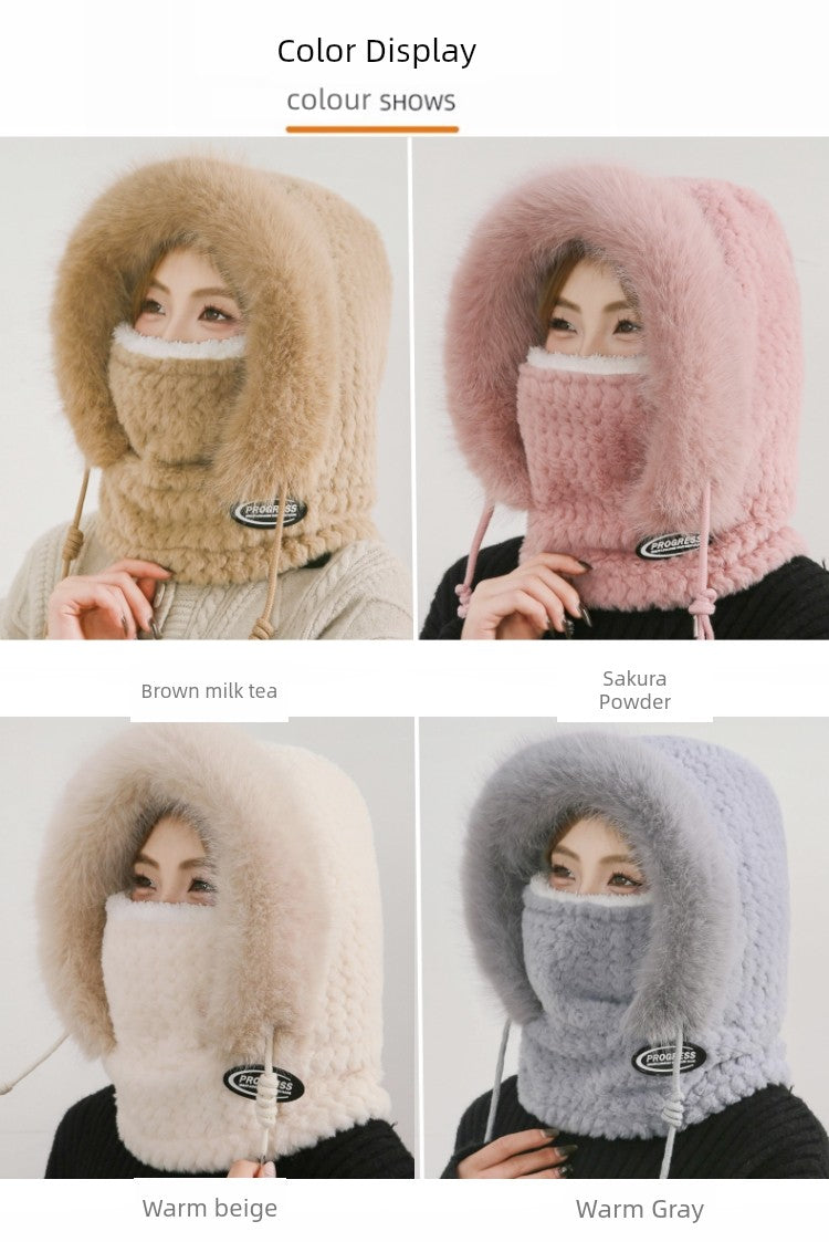 Women's Cozy Plush Winter Hood Scarf Set - All-in-One Hat, Scarf & Gloves | Polyester Cold-Proof Gear