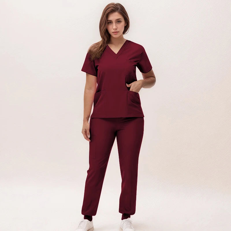 Women's 2025 New Nurse Uniforms: V-Neck Top & Jogger Pants Scrub Set - Experience Ultimate Comfort & Flexibility with 95% Polyester & 5% Spandex for Healthcare Professionals