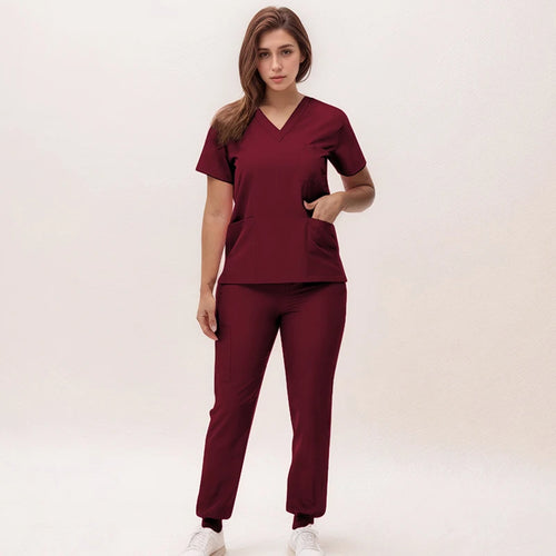 Women's 2025 New Nurse Uniforms V-neck Top Jogger Pants Scrub Sets Surgical