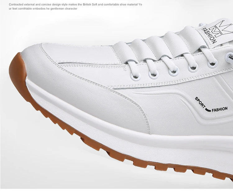 Men's Doefhom Genuine Cow Leather Sneakers — Lace-Up Casual Sport Shoes | Waterproof Outdoor Street Style Trainers for Spring & Autumn