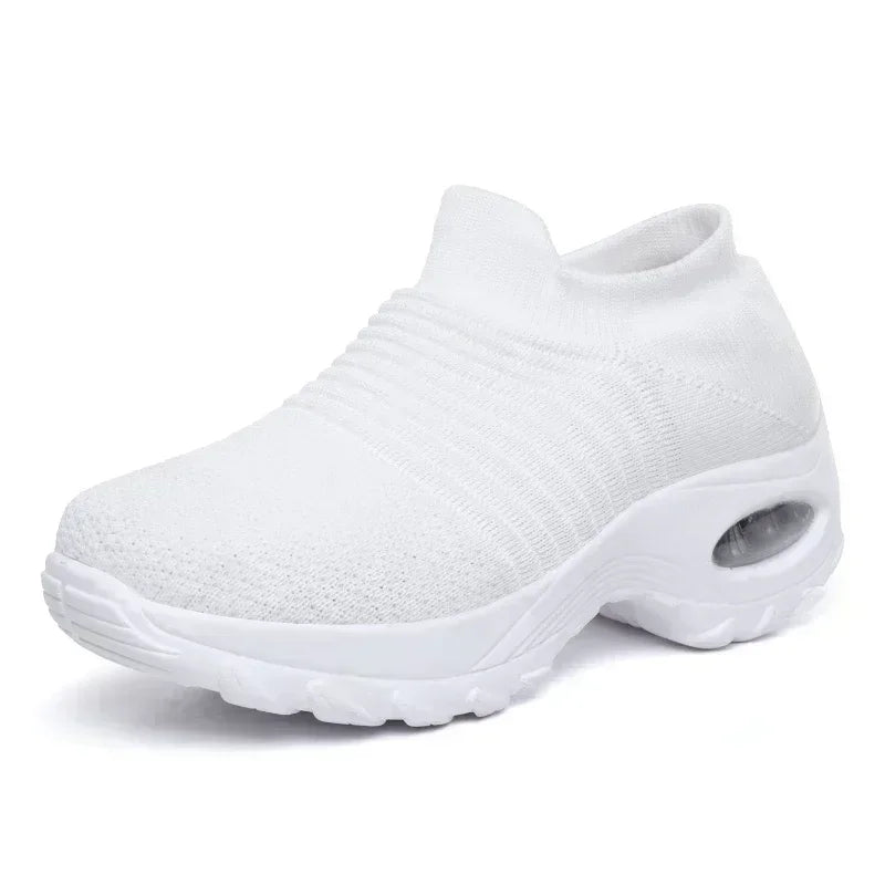 Women's Orthopedic Air Cushion Sneakers - Breathable Mesh Slip-On Platform Walking Shoes - Lightweight Non-Slip Tennis Shoes