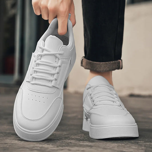 YBQJOO Men's Classic Board Sneakers – Breathable Hard-Wearing Lace-Up Casual Shoes | Round Toe Flat Heel | Black, White, Grey & Beige | Spring/Autumn