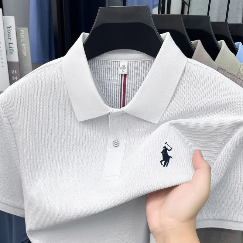 Men's 100% Cotton Short Sleeve Polo Shirt – Embroidered Logo Golf Top | Anti-Wrinkle Summer Casual