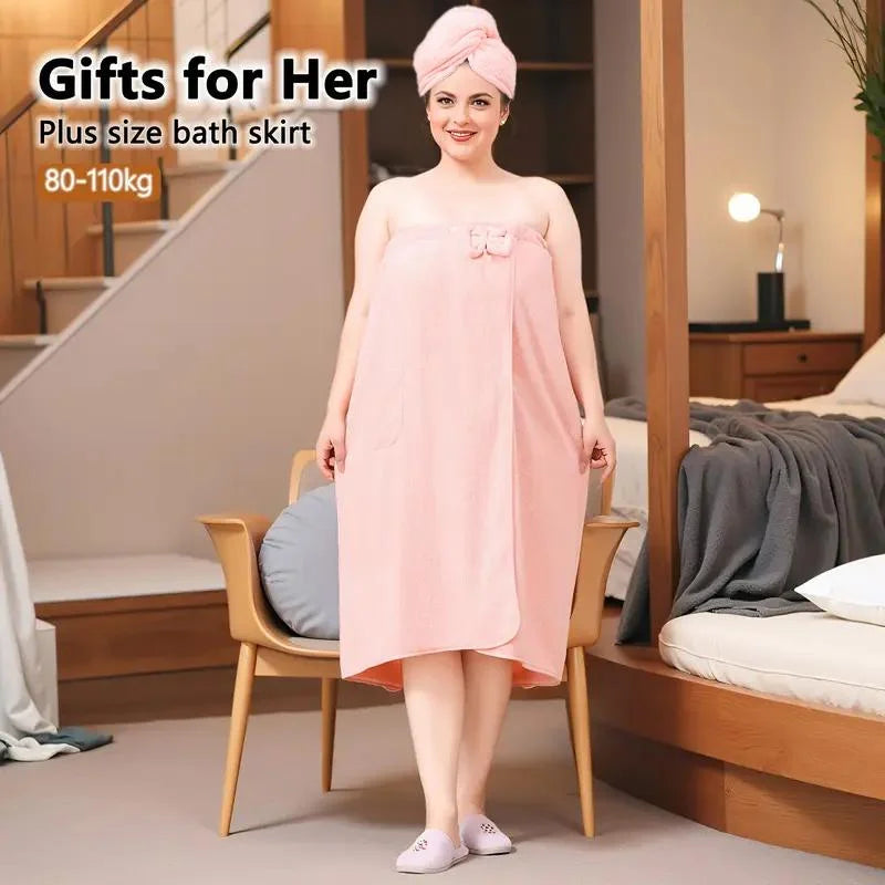 Women's Plus Size Bath Wrap Set (80-110KG) - Soft Microfiber Towel & Hair Cap, 2-Piece