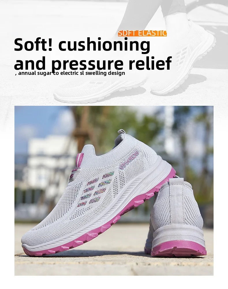 Women's Breathable Mesh Slip-On Sneakers – Lightweight EVA Comfort Walking Loafers with Rubber Sole