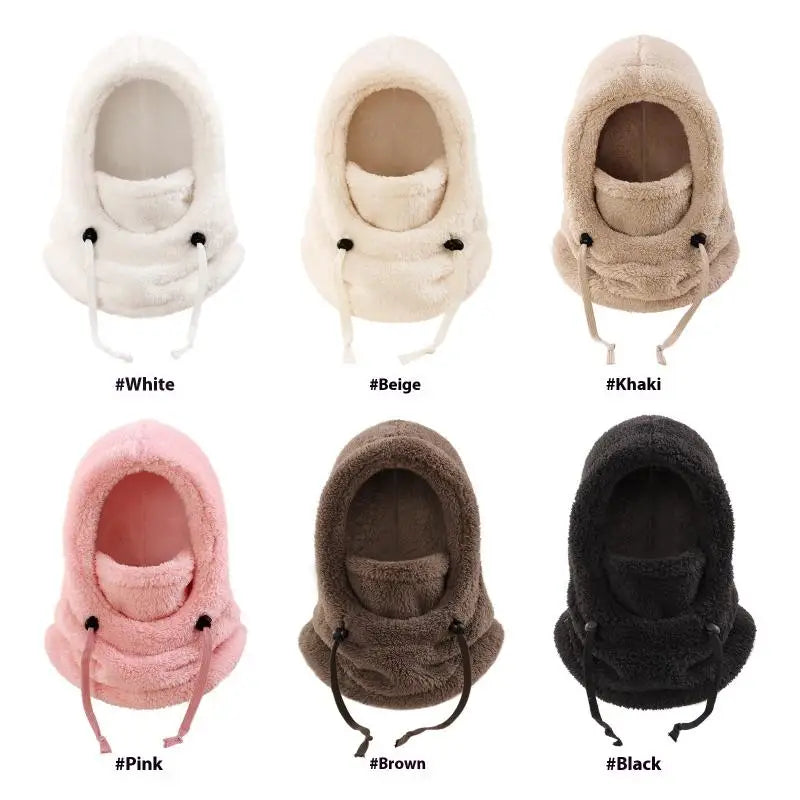 Girls Plush Balaclava Hat Scarf - Windproof Warm Ear Protection Neck Cover