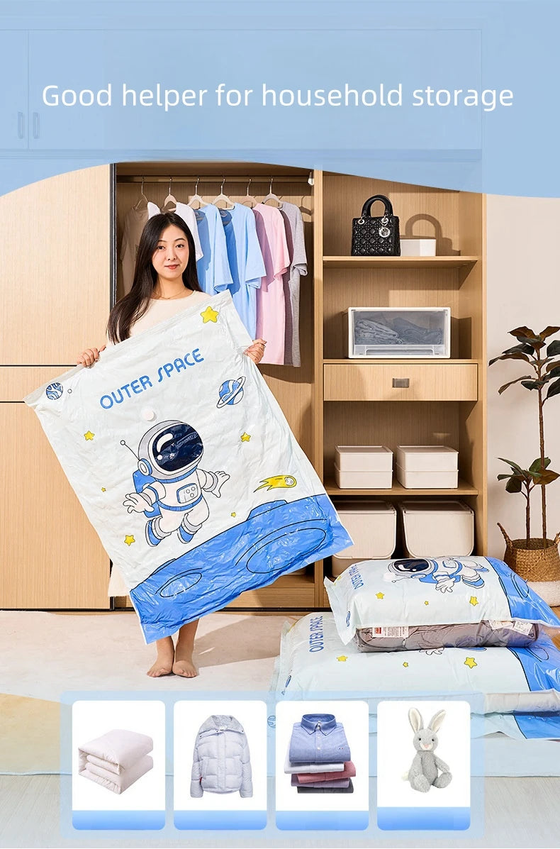 Reusable Vacuum Storage Bags for Clothes – No-Pump Compression Bags for Blankets, Bedding & Travel | Airtight Space Saver Organizer