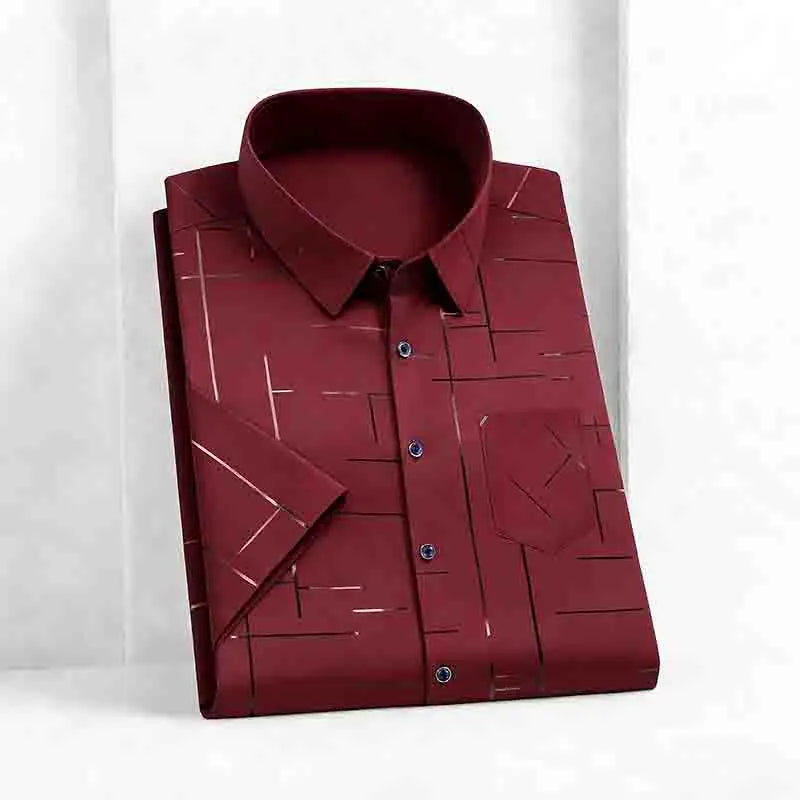 Men's 2026 Geometric Line Print Shirt Short Sleeve with Chest Pocket | 100% Cotton Button-Up Business Casual Daily Office Fashion Top.