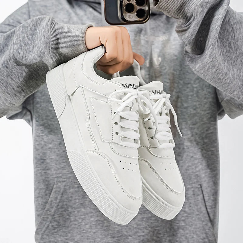 Men's Retro Skate Sneakers – Breathable Mesh Lining, Wear-Resistant Artificial Leather Lace-Up Shoes | White, Black & Grey | Spring/Autumn