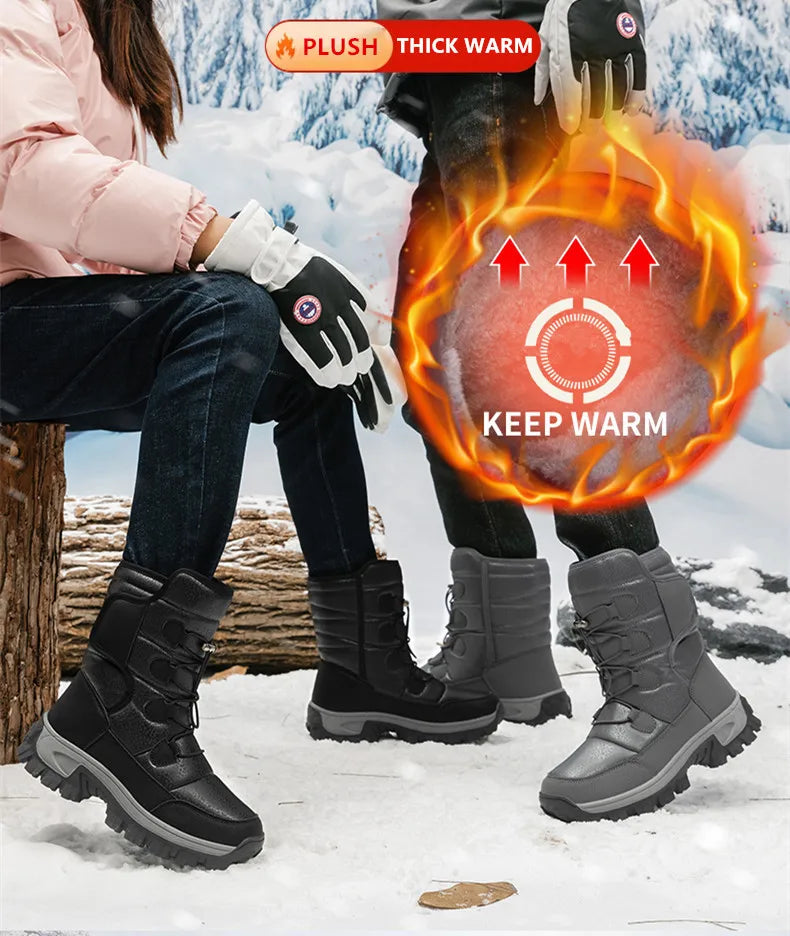 Women's Plush-Lined Waterproof Snow Boots - Platform Winter Hiking Ankle Boots