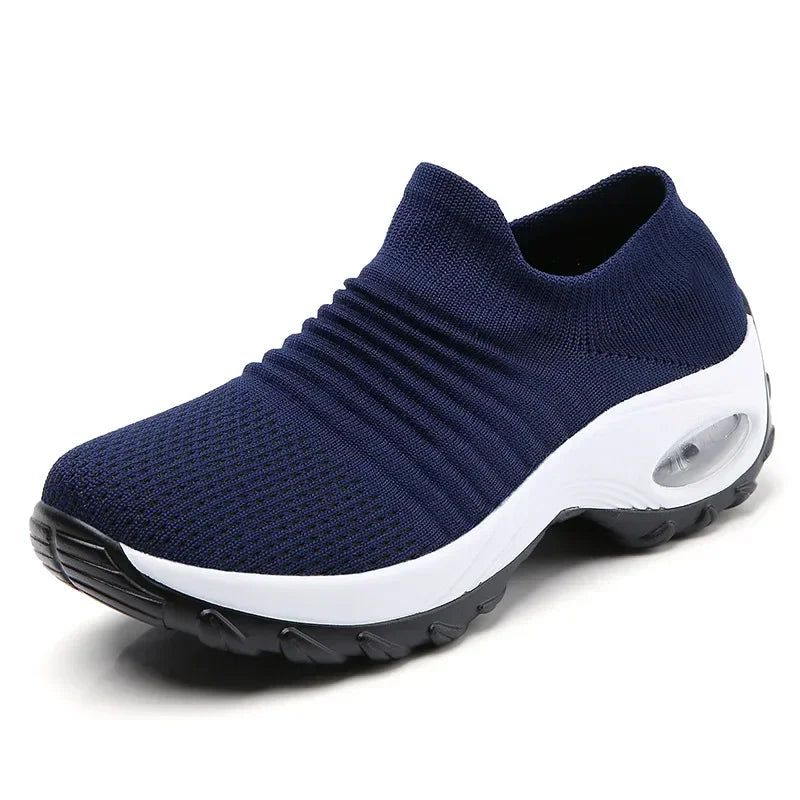 Women's Orthopedic Air Cushion Sneakers - Breathable Mesh Slip-On Platform Walking Shoes - Lightweight Non-Slip Tennis Shoes