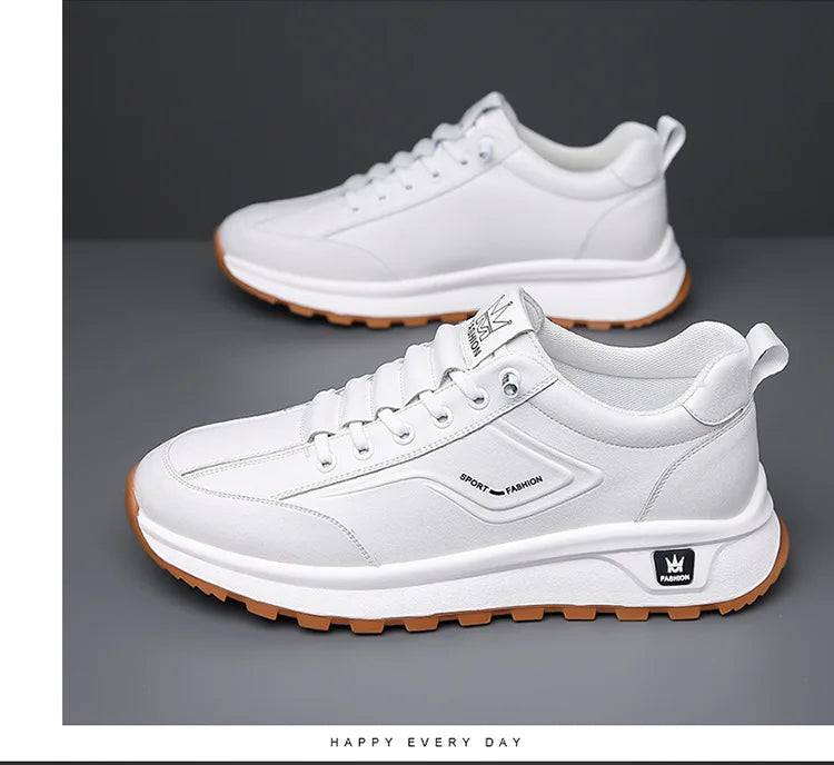 Men's Doefhom Genuine Cow Leather Sneakers — Lace-Up Casual Sport Shoes | Waterproof Outdoor Street Style Trainers for Spring & Autumn
