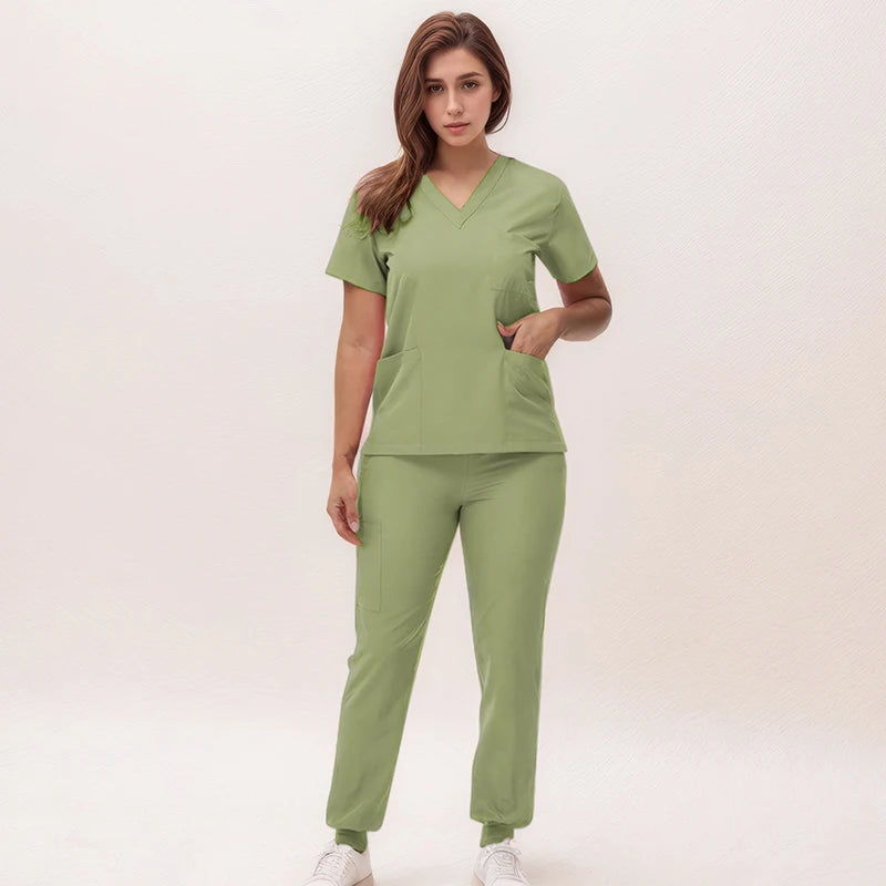 Women's 2025 New Nurse Uniforms: V-Neck Top & Jogger Pants Scrub Set - Experience Ultimate Comfort & Flexibility with 95% Polyester & 5% Spandex for Healthcare Professionals