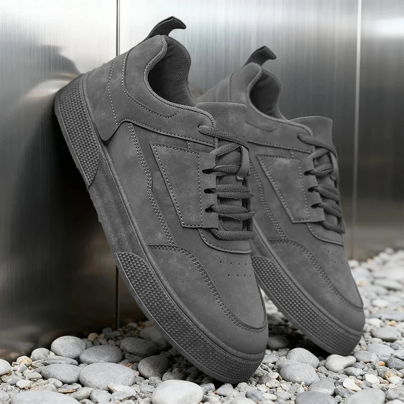 Men's Suede Leather Casual Sneakers – Height Increasing Hard-Wearing Lace-Up Low-Top Shoes | Black, Grey & Beige | Spring/Autumn