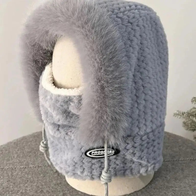 Women's Winter Plush Hood Hat - Windproof Thermal Scarf Mask Cap