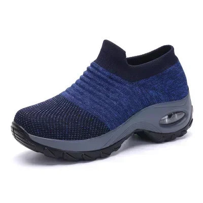 Women's Orthopedic Air Cushion Sneakers - Breathable Mesh Slip-On Platform Walking Shoes - Lightweight Non-Slip Tennis Shoes