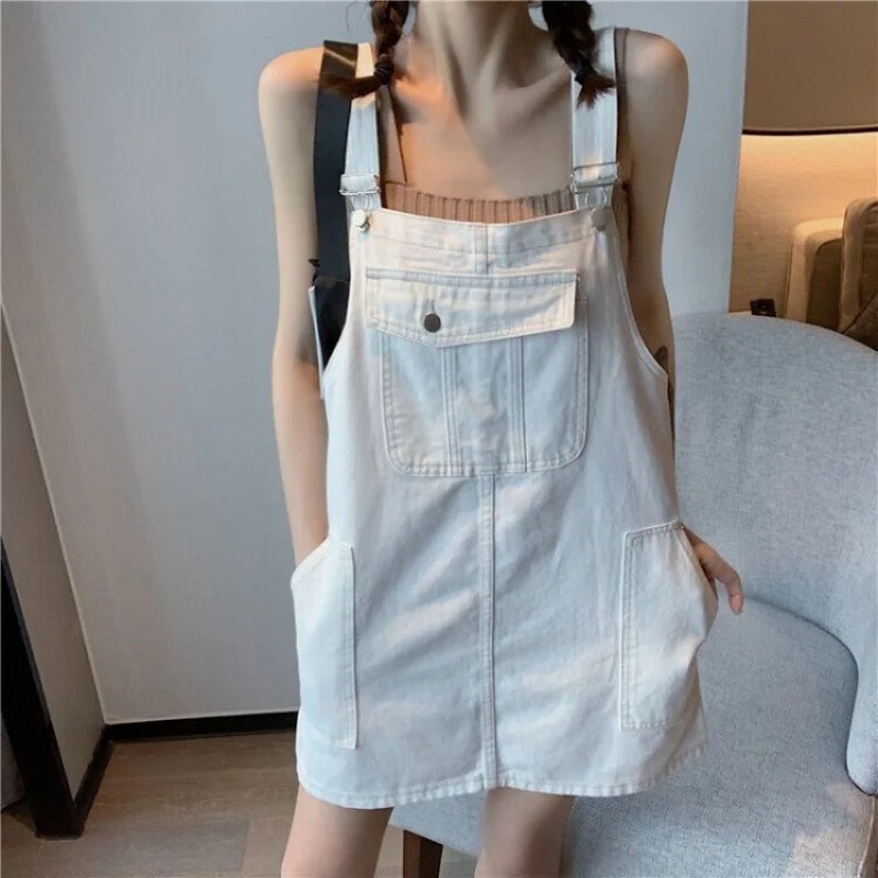 Women's Denim Suspender Mini Dress — Loose A-Line Sleeveless Sundress for Summer