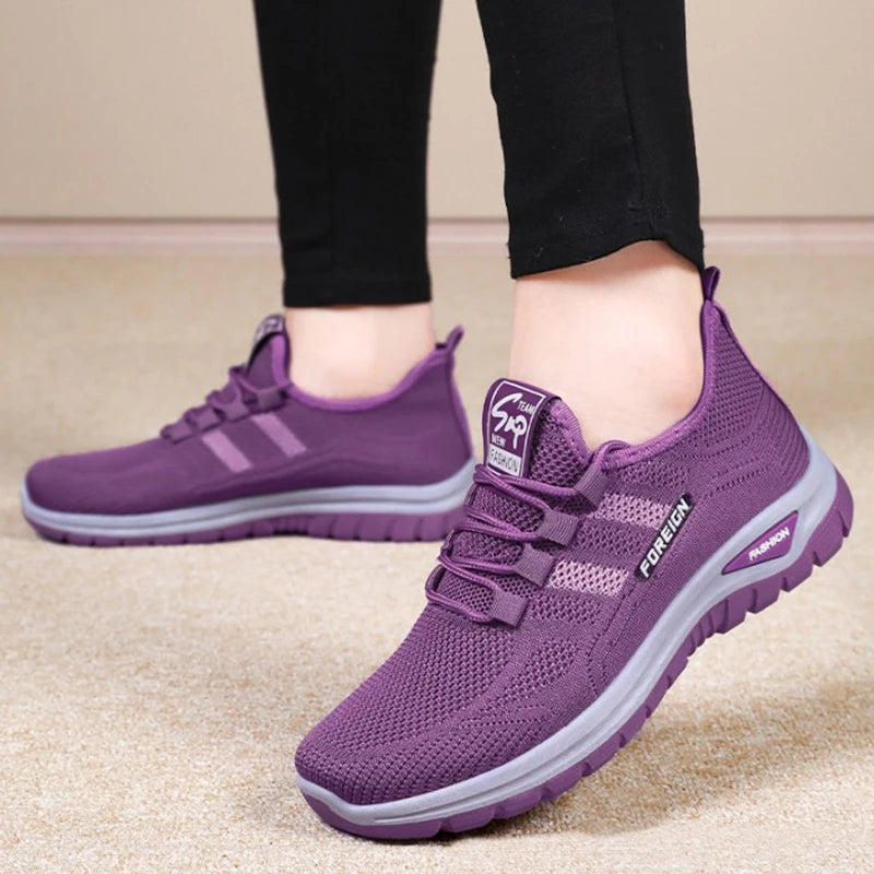 Women's Breathable Mesh Running Sneakers - Lightweight Athletic Walking Shoes with Anti-Slip Rubber Sole