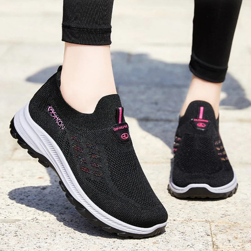 Women's Breathable Mesh Slip-On Sneakers – Lightweight EVA Comfort Walking Loafers with Rubber Sole