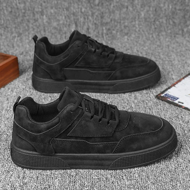 YBQJOO Men's Classic Board Sneakers – Breathable Hard-Wearing Lace-Up Casual Shoes | Round Toe Flat Heel | Black, White, Grey & Beige | Spring/Autumn