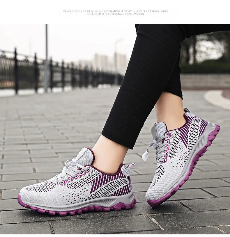 Women's Breathable Running Sneakers - Air Mesh Lace-Up Athletic Shoes - Lightweight Sport