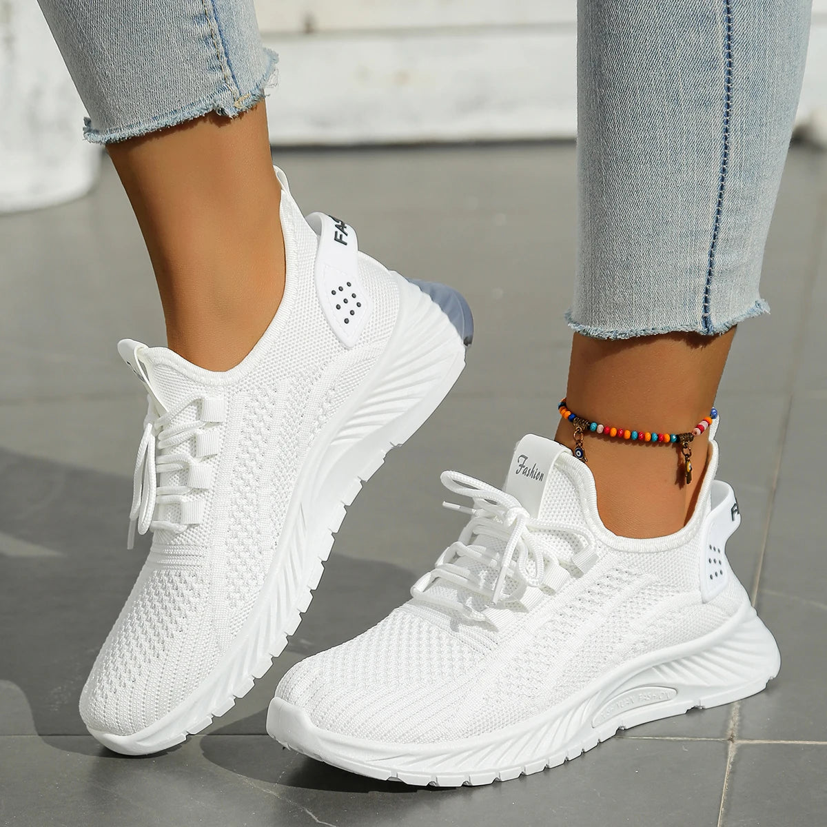 Women's Chunky Platform Sneakers - Lightweight Knit Athletic Shoes with Air Cushion Sole