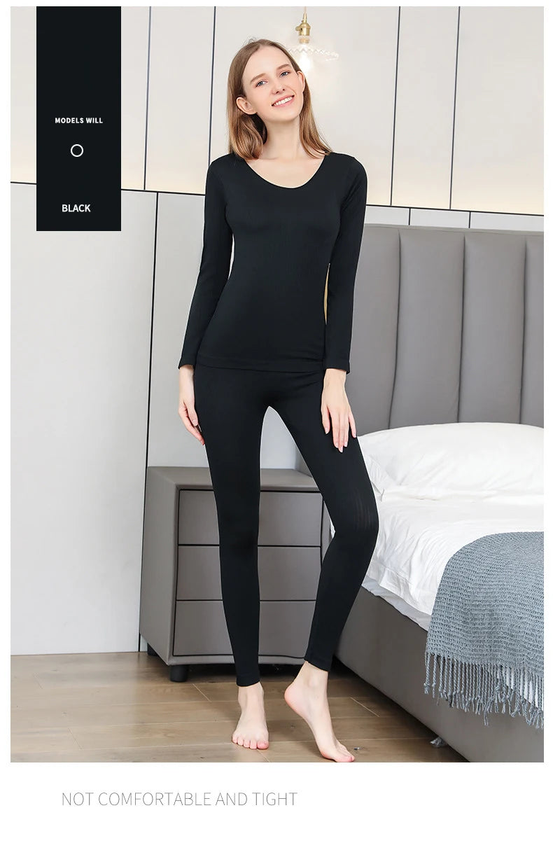 Women's Cozy Chic: Sexy Thermal Long Johns Set Featuring Shaping & Middle Collar