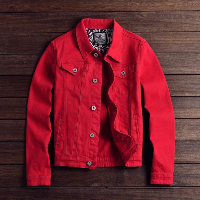 Men's Washed Denim Jacket - Casual Single Breasted Cardigan with Turn Down Collar & Pockets