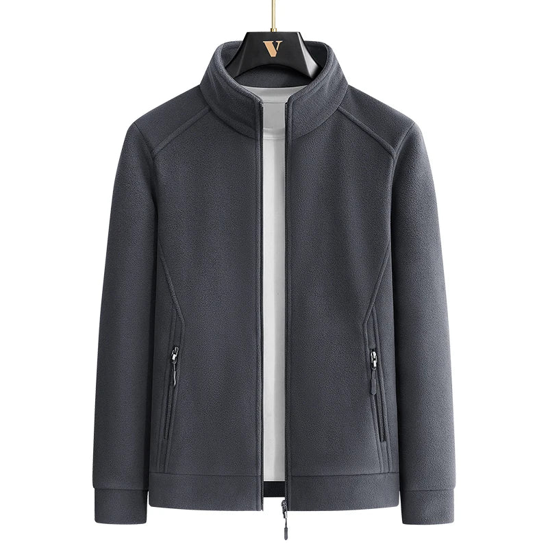 Men’s Stand Collar Zip-Up Casual Jacket with Zippered Pockets, Sizes M–8XL