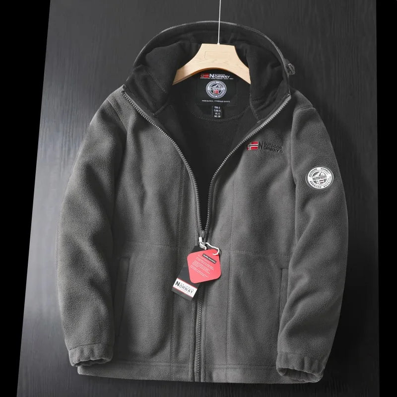 Men's Premium Winter Fleece Jacket - Stylish Hooded Wool Blend Coat for Outdoor Adventures