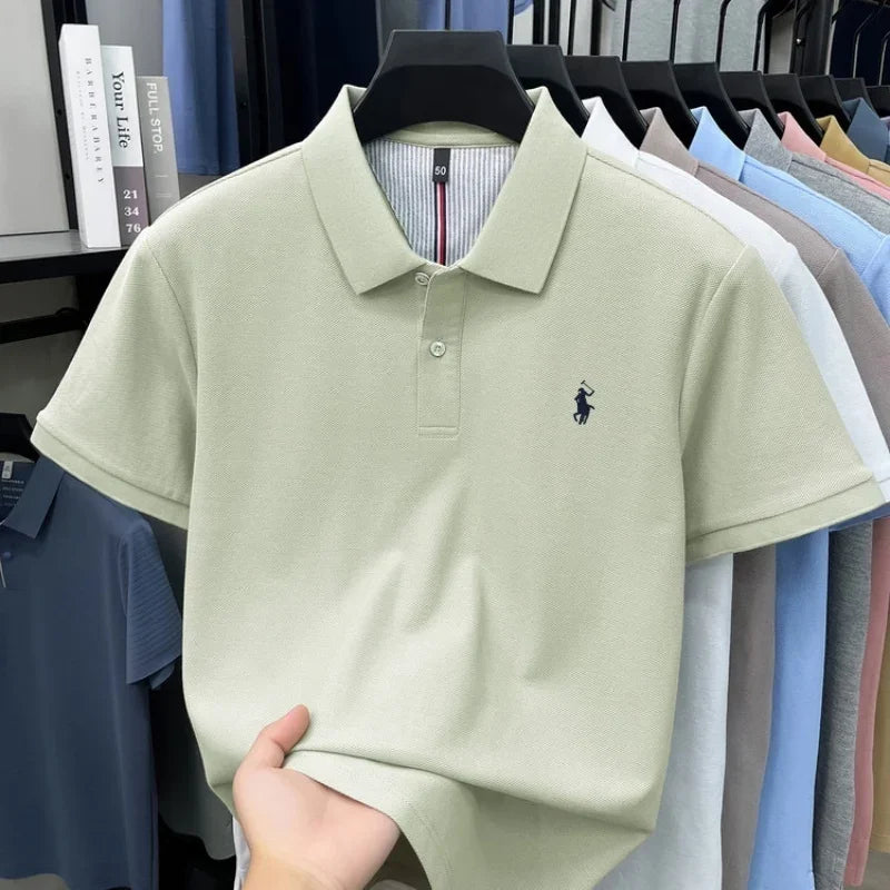 Men's 100% Cotton Short Sleeve Polo Shirt – Embroidered Logo Golf Top | Anti-Wrinkle Summer Casual