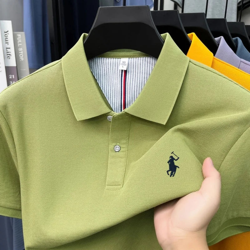 Men's 100% Cotton Short Sleeve Polo Shirt – Embroidered Logo Golf Top | Anti-Wrinkle Summer Casual