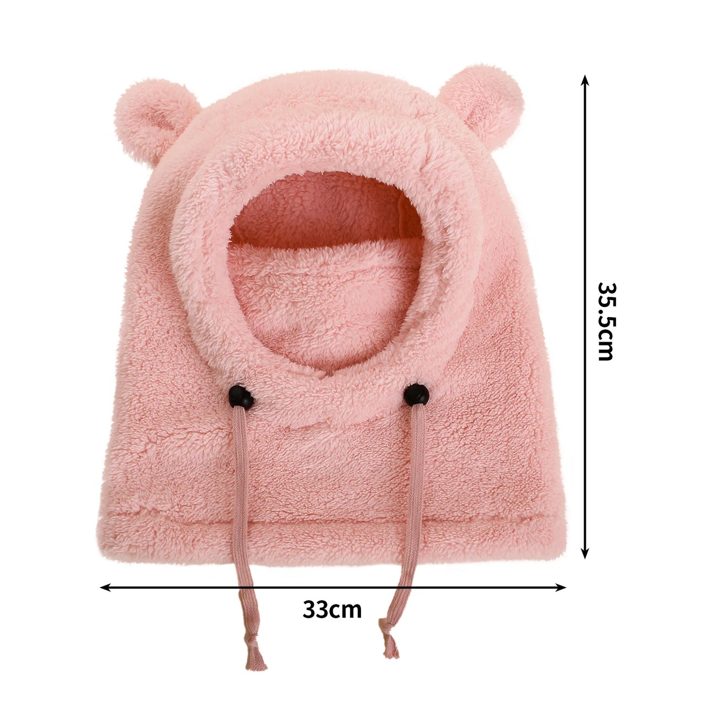 Unisex Kids Cute Bear Ear Winter Hood - All-in-One Face Cover & Scarf | Polyester Warm Balaclava Ages 2-8