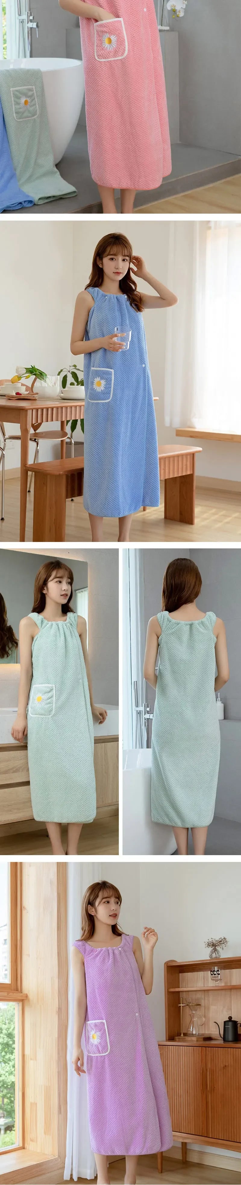 Women's Premium Combed Cotton Bath Wrap - Soft Wearable Towel Robe with Pocket for Home & Spa