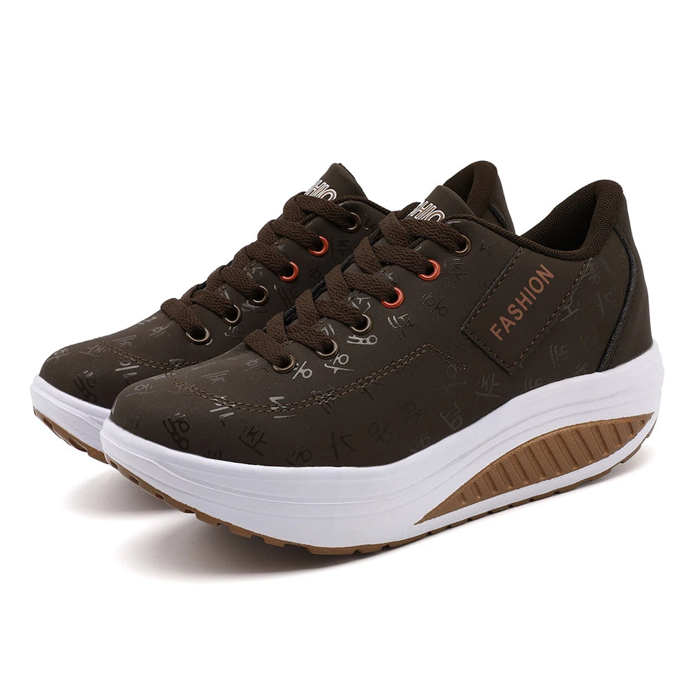 Women's LIZUXIE Wedge Platform Sneakers – Breathable Lace-Up Casual Shoes with Thick Sole & Elevated Comfort.