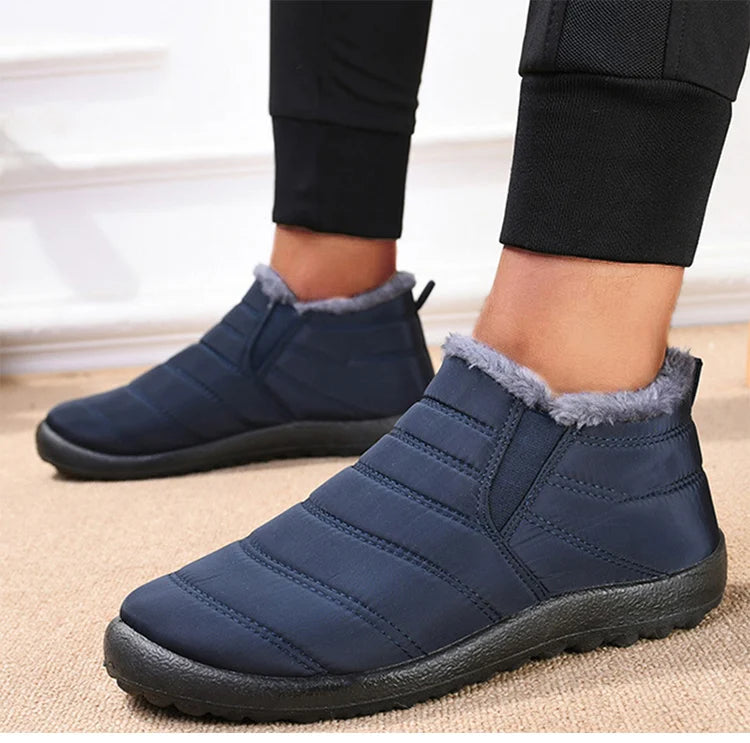 Men's Waterproof Winter Snow Boots - Plush-Lined Slip-On Ankle Boots