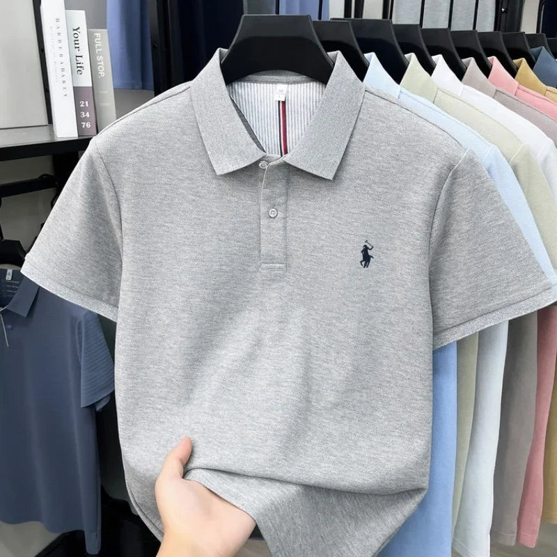Men's 100% Cotton Short Sleeve Polo Shirt – Embroidered Logo Golf Top | Anti-Wrinkle Summer Casual