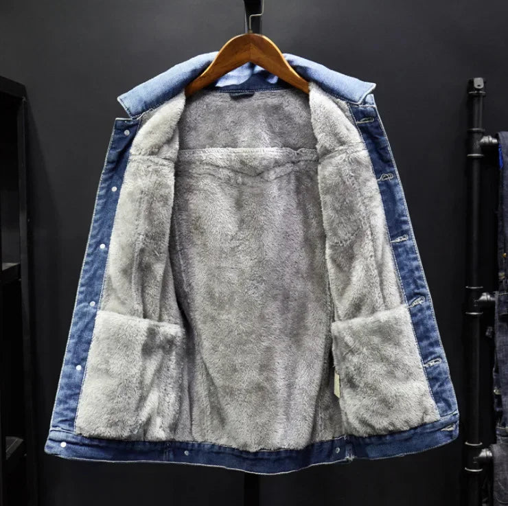 Men's Washed Denim Jacket - Casual Single Breasted Cardigan with Turn Down Collar & Pockets