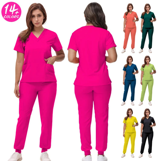 Women's 2025 New Nurse Uniforms V-neck Top Jogger Pants Scrub Sets Surgical