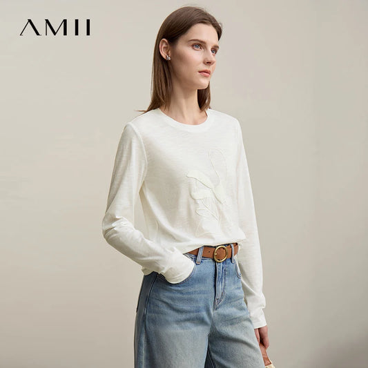 Women's Premium Cotton V-Neck T-Shirt - Long Sleeve Versatile Top for Spring & Autumn