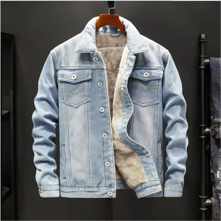 Men's Washed Denim Jacket - Casual Single Breasted Cardigan with Turn Down Collar & Pockets