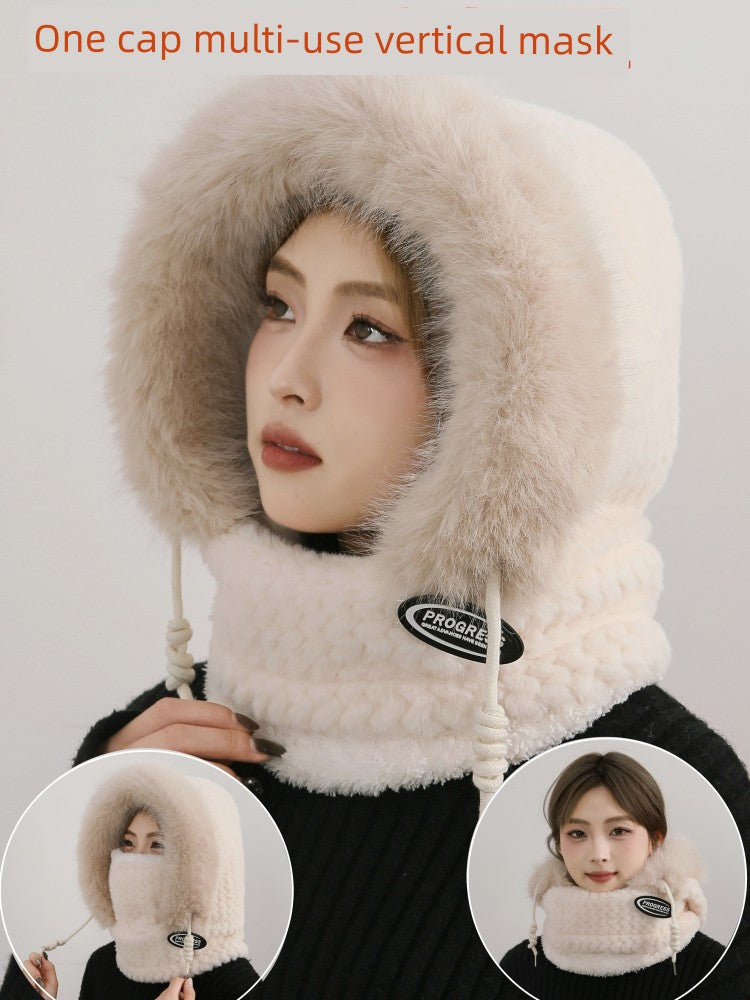 Women's Cozy Plush Winter Hood Scarf Set - All-in-One Hat, Scarf & Gloves | Polyester Cold-Proof Gear