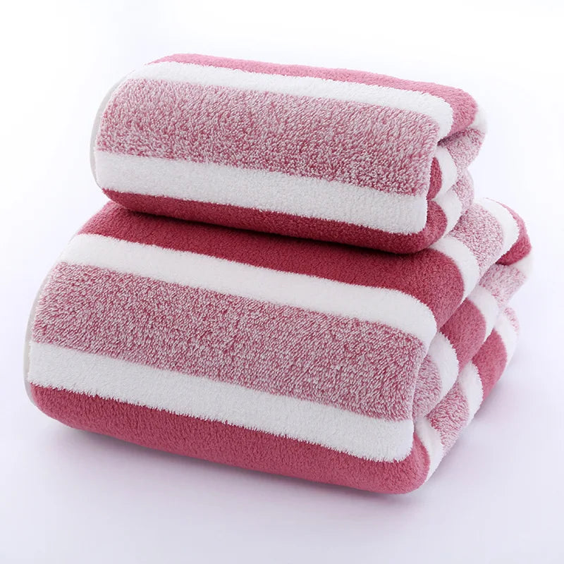 Striped Microfiber Towel Set - Ultra Soft Quick Dry Bath & Face Towels (2 Sizes)