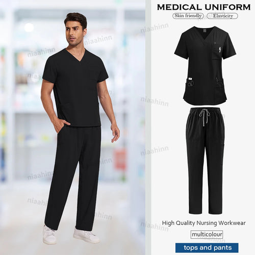 Men's Nursing Scrubs Set  Anti-Wrinkle Medical Surgical Gown Wholesale