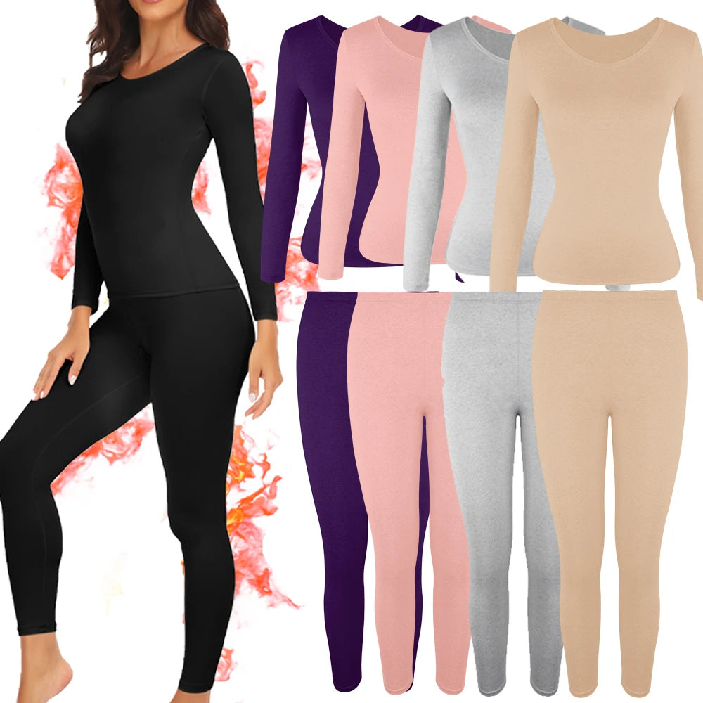Autumn Winter Thermal Suits Women's Long-Sleeved Tops Leggings Slim