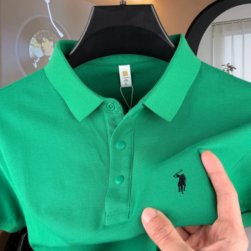 Men's 100% Cotton Short Sleeve Polo Shirt – Embroidered Pony, Breathable Summer Golf Top, Sizes M–4XL, 20+ Colors