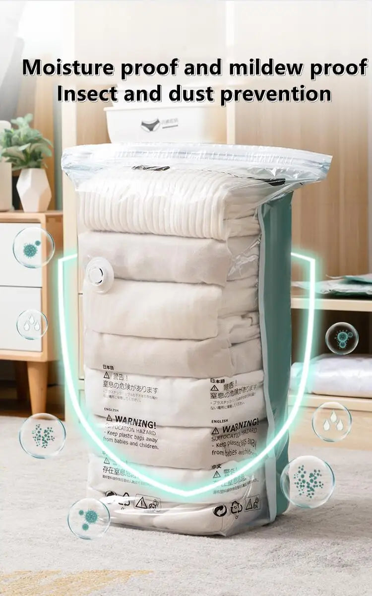 Vacuum Storage Bags for Clothes & Blankets – No-Pump Space-Saving Compression Bags (Travel & Home Organizer)