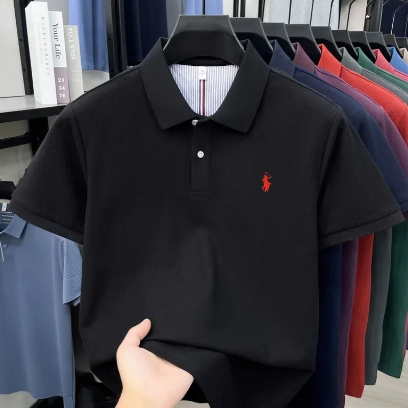 Men's 100% Cotton Short Sleeve Polo Shirt – Embroidered Logo Golf Top | Anti-Wrinkle Summer Casual